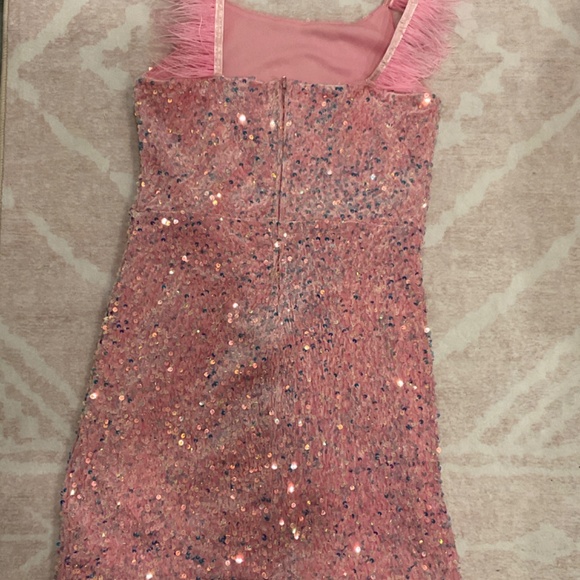 Zunie Pink Sequin Dress with Feather Detail Size 14 - Picture 5 of 8